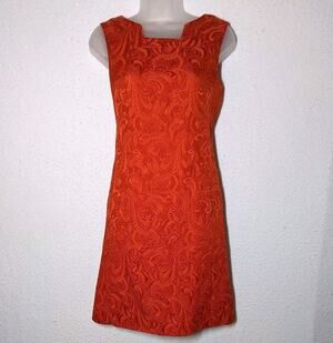 Kim Rogers Red Orange Jacquard Dress w/ Pockets Size 6 Fully Lined